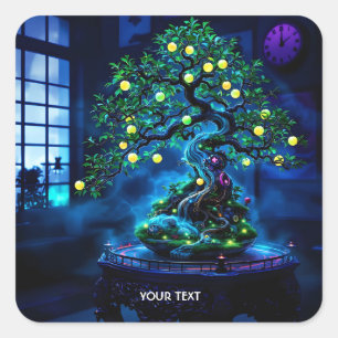 Fantasy Niedlich Bonsai Tree Lights Quadratischer Aufkleber