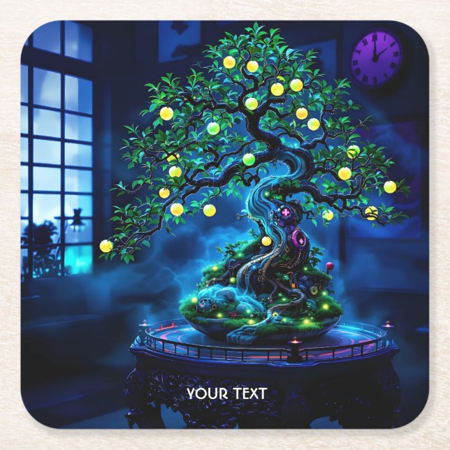 Fantasy Niedlich Bonsai Tree Lights Rechteckiger Pappuntersetzer (Vorderseite)