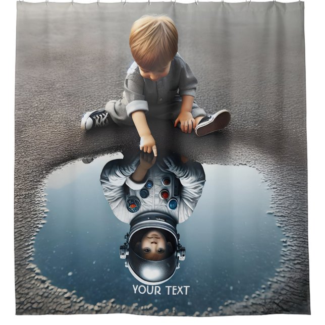 Fantasy Niedlich Boy Astronaut Reflection Duschvorhang (Vorderseite)
