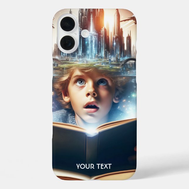 Fantasy Niedlich Boy City Book iPhone 16 Plus Hülle (Rückseite)