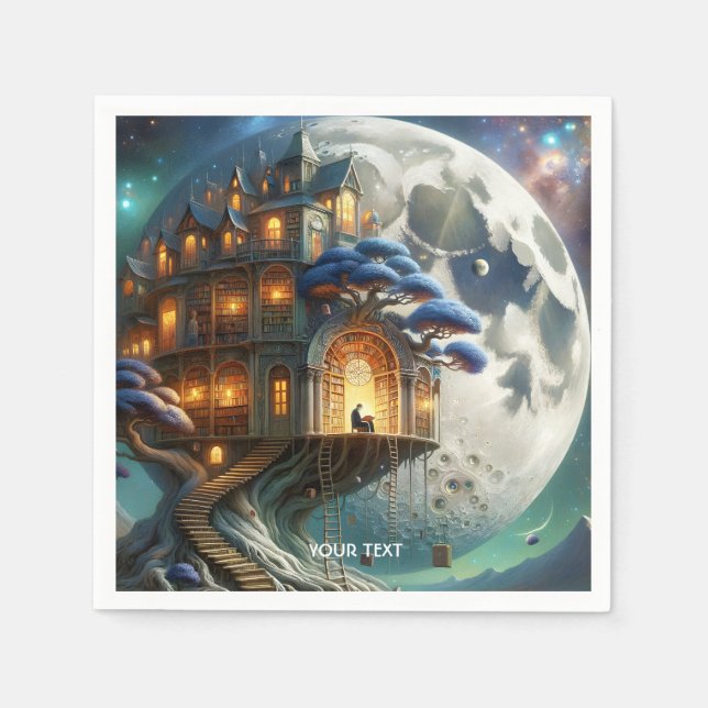 Fantasy Niedlich Boy Moon Library Serviette (Vorderseite)