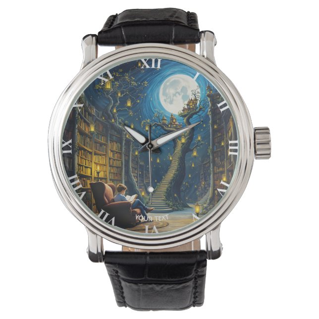Fantasy Niedlich Boy Tree Library Armbanduhr (Vorderseite)