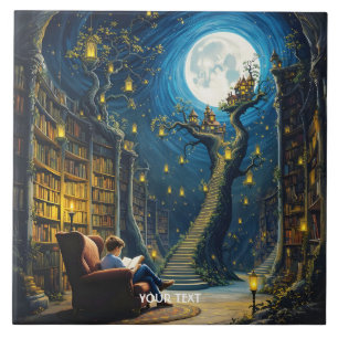 Fantasy Niedlich Boy Tree Library Fliese