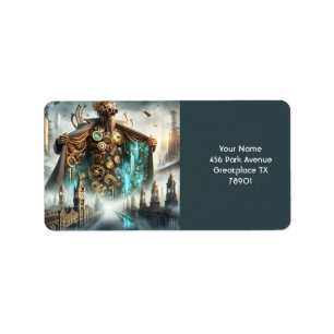 Fantasy Niedlich Bridge Steampunk Robot Adressaufkleber