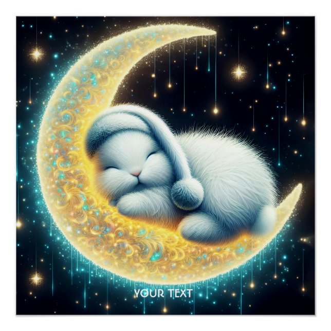 Fantasy Niedlich Bunny Crescent Moon Poster (Vorderseite)