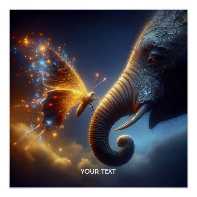 Fantasy Niedlich Butterfly Baby Elephant Poster (Vorderseite)