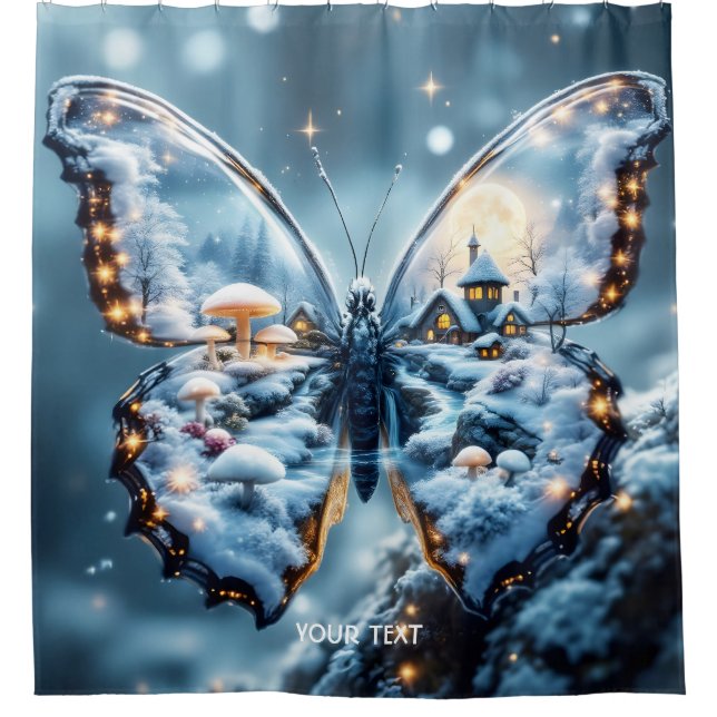 Fantasy Niedlich Butterfly Pilze Winter Duschvorhang (Vorderseite)