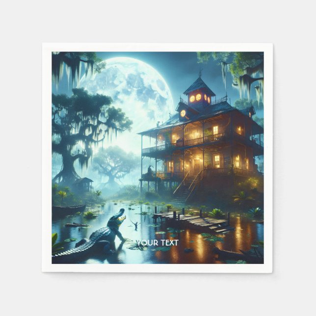 Fantasy Niedlich Cabin Lake Crocodile Serviette (Vorderseite)