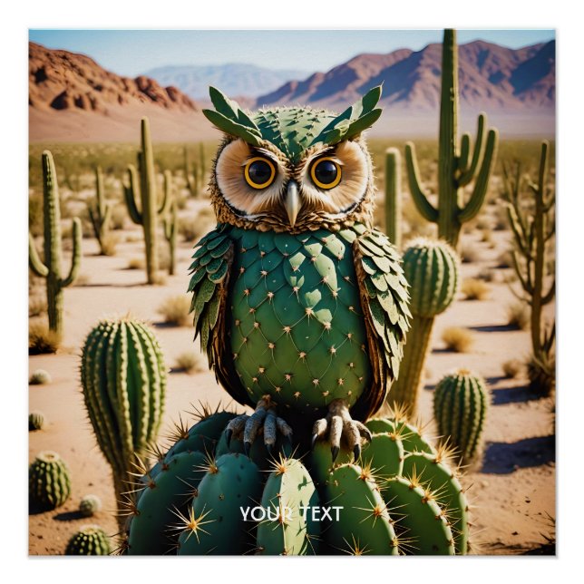 Fantasy Niedlich Cactus Owl Wüste Poster (Vorderseite)