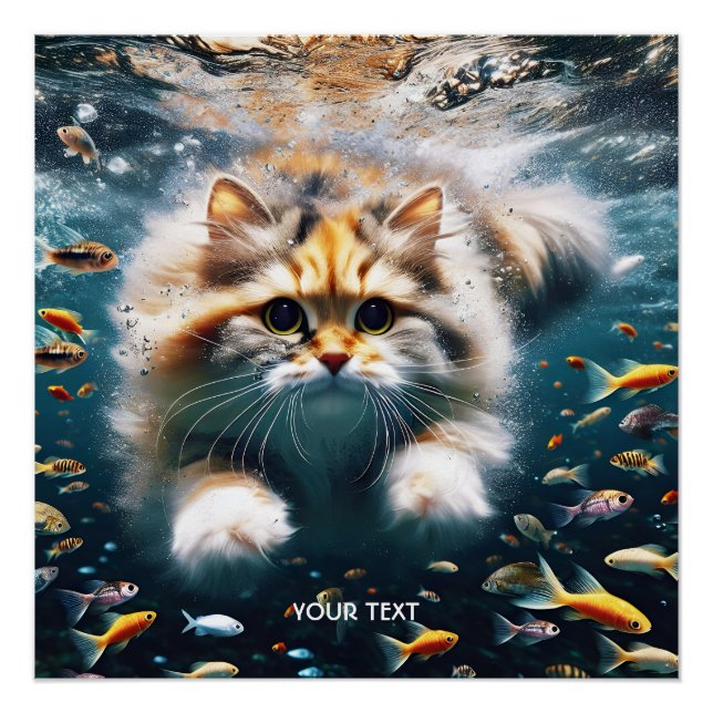 Fantasy Niedlich Cat Baden Unterwasser Poster (Vorderseite)