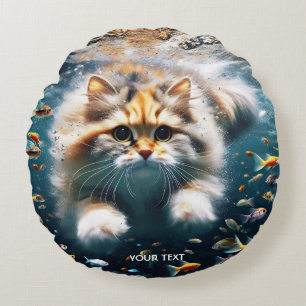 Fantasy Niedlich Cat Baden Unterwasser Rundes Kissen
