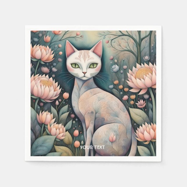 Fantasy Niedlich Cat Blume Wald Serviette (Vorderseite)