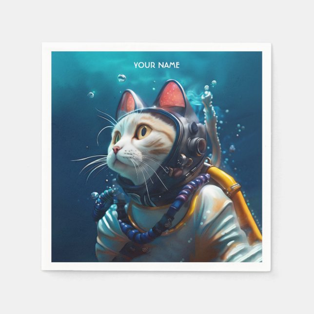 Fantasy Niedlich Cat Diver Serviette (Vorderseite)