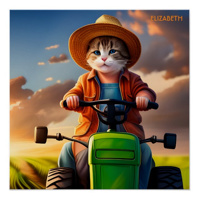 Fantasy Niedlich Cat Driving Traktor Poster (Vorderseite)