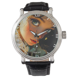 Fantasy Niedlich Cat Girl Freckles Armbanduhr