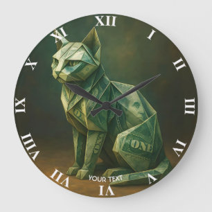 Fantasy Niedlich Cat Money Origami Große Wanduhr