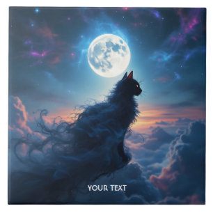 Fantasy Niedlich Cat Moon Wolken Fliese