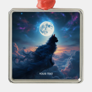 Fantasy Niedlich Cat Moon Wolken Ornament Aus Metall