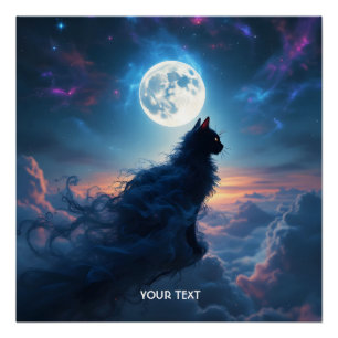 Fantasy Niedlich Cat Moon Wolken Poster
