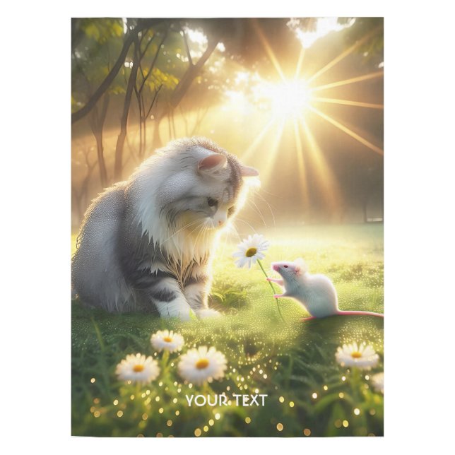 Fantasy Niedlich Cat Mouse Blume Tischdecke (Vorderseite)