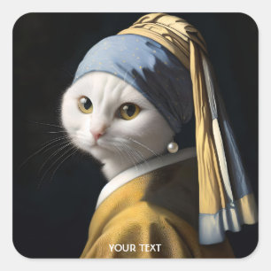 Fantasy Niedlich Cat Pearring Quadratischer Aufkleber