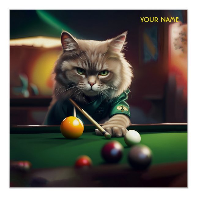 Fantasy Niedlich Cat Playing Snooker Poster (Vorderseite)