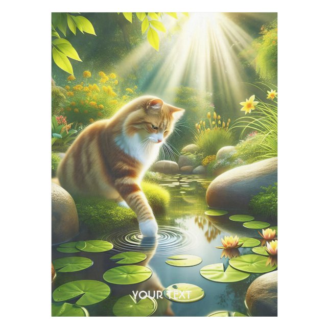 Fantasy Niedlich Cat River Trees Tischdecke (Vorderseite)
