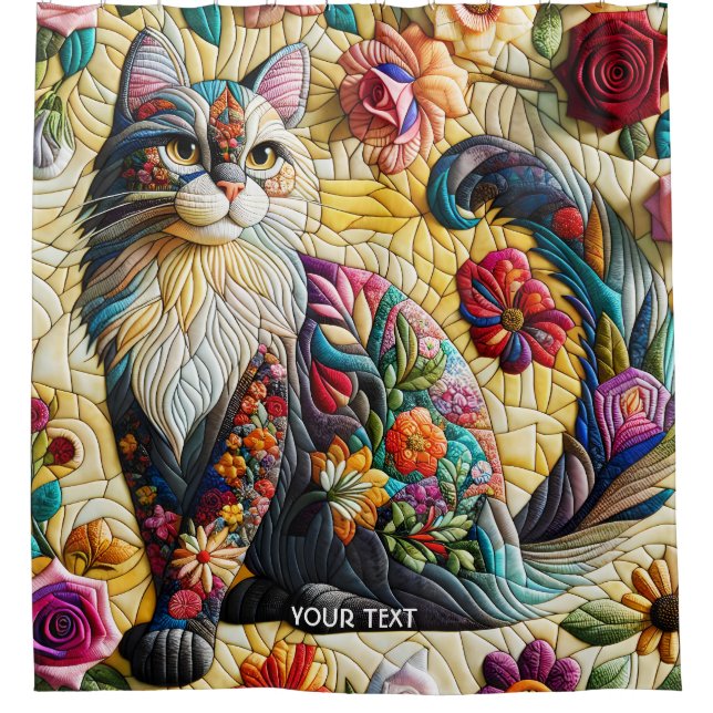 Fantasy Niedlich Cat Stached Glass Duschvorhang (Vorderseite)
