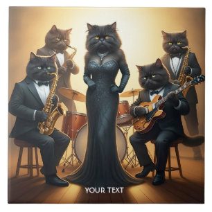 Fantasy Niedlich Cats Jazz Band Fliese