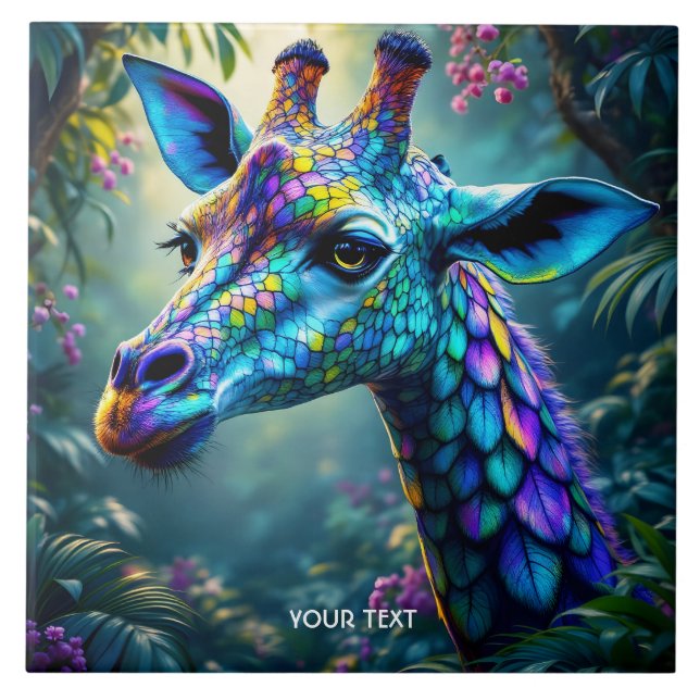 Fantasy Niedlich Chameleon like Giraffe Fliese (Vorderseite)