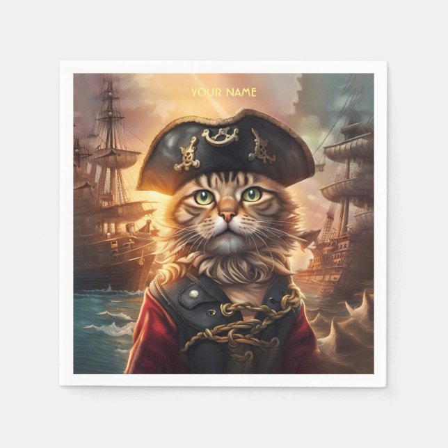 Fantasy Niedlich Chat Pirate Hat Serviette (Vorderseite)