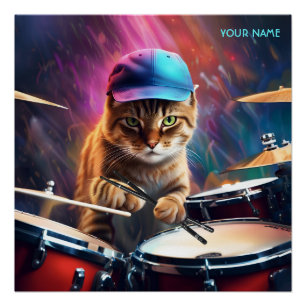 Fantasy Niedlich Chat Playing Drums Poster