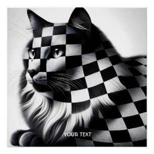 Fantasy Niedlich Checkered Love Cat Poster