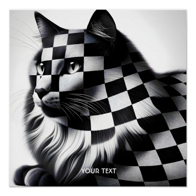 Fantasy Niedlich Checkered Love Cat Poster (Vorderseite)