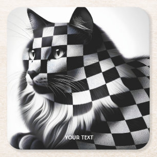 Fantasy Niedlich Checkered Love Cat Rechteckiger Pappuntersetzer