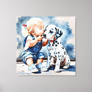 Fantasy Niedlich Child Hund Kiss Leinwanddruck