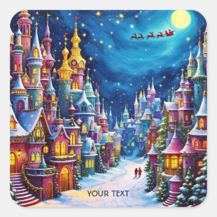 Fantasy Niedlich Christmas Eve Town Quadratischer Aufkleber