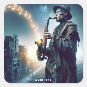 Fantasy Niedlich City Music Man Quadratischer Aufkleber