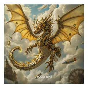 Fantasy Niedlich Clockwork Dragon Skies Poster