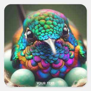 Fantasy Niedlich Closeup Vibranly Bird Quadratischer Aufkleber