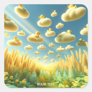 Fantasy Niedlich Clouds Ducks Garden Quadratischer Aufkleber