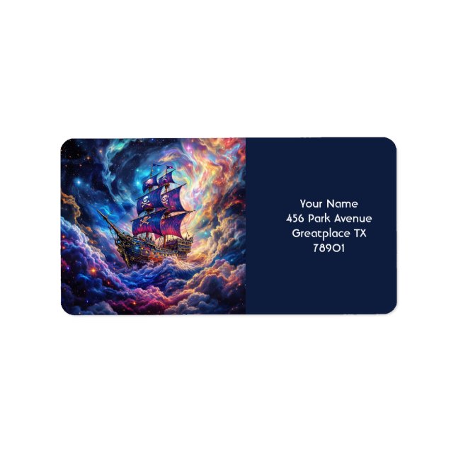 Fantasy Niedlich Clouds Ship Space Adressaufkleber (Vorne)