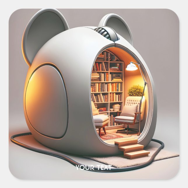 Fantasy Niedlich Computer Mouse House Quadratischer Aufkleber (Vorderseite)