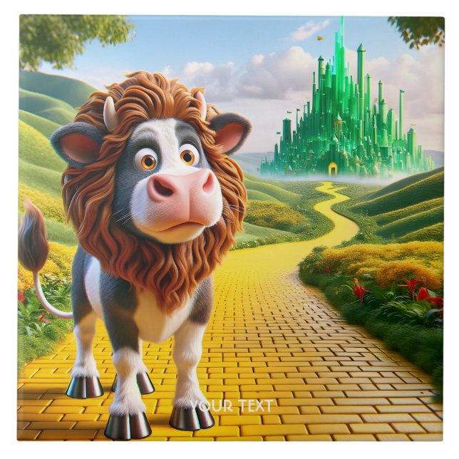 Fantasy Niedlich Cow Lion Road Fliese (Vorderseite)
