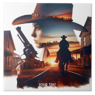 Fantasy Niedlich Cowgirl Cowboy Town Fliese