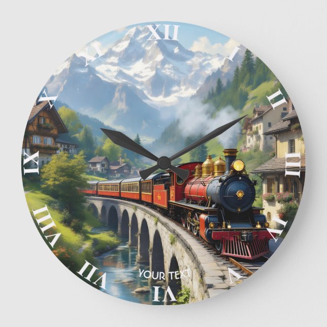 Fantasy Niedlich Crimson Antique Train Große Wanduhr (Vorderseite)