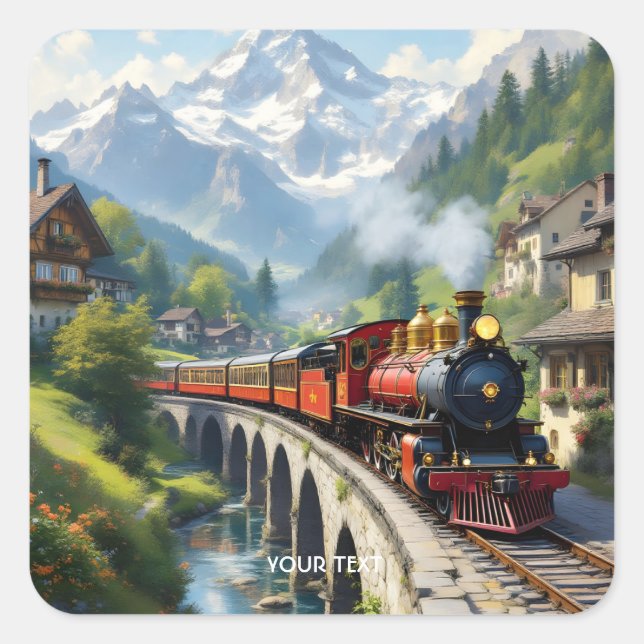 Fantasy Niedlich Crimson Antique Train Quadratischer Aufkleber (Vorderseite)