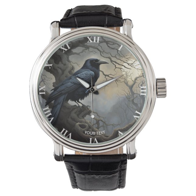 Fantasy Niedlich Crow Tree Dunkelheit Armbanduhr (Vorderseite)