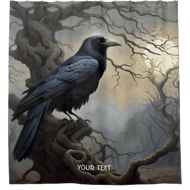 Fantasy Niedlich Crow Tree Dunkelheit Duschvorhang (Vorderseite)
