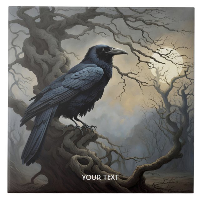 Fantasy Niedlich Crow Tree Dunkelheit Fliese (Vorderseite)